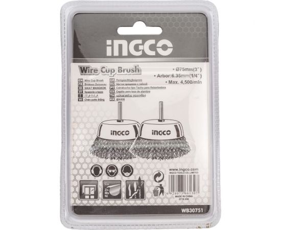 Щетка проволочная чашечная на шпильке (75х0.35х6.35 мм) INGCO WB30751 – изображение 4