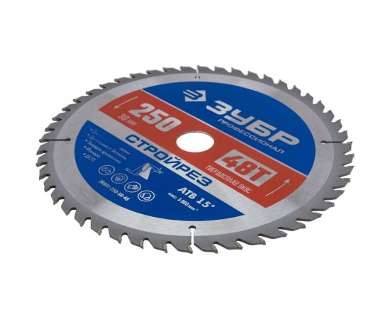 Диск пильный по строительной древесине ЗУБР Стройрез Профессионал 250х30 мм, 48Т 36931-250-30-48 – изображение 2