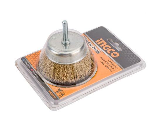 Щетка проволочная чашечная на шпильке (75х0.35х6.35 мм) INGCO WB30751 – изображение 3