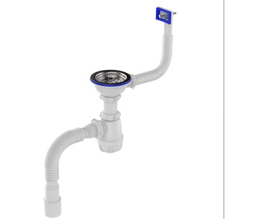 Сифон для мойки Aquant 3 1/2"х40 с металлической реш. с прямоугольным переливом с гофротрубой 40x40/50 B0148-20-MR 