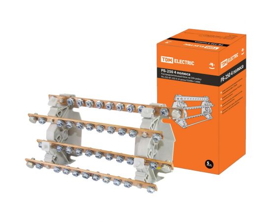 Распределительный блок TDM на DIN-рейку РБ-250 4П 250 А, 4 шины 10xM6+1хM8 SQ0823-0009 