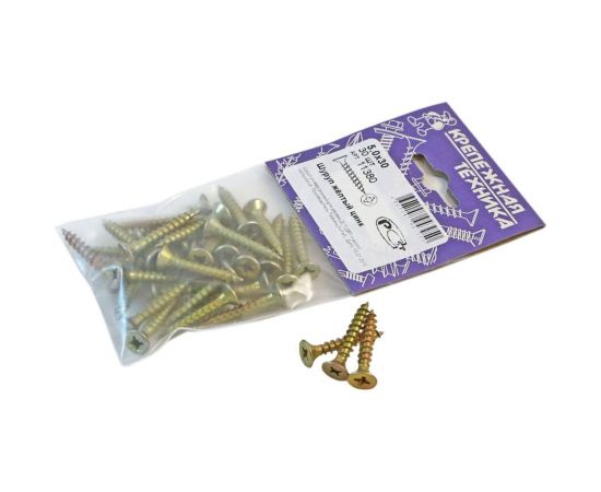 Шуруп крепежная техника желтый цинк, 5,0x30 30 шт. 11380 – изображение 2
