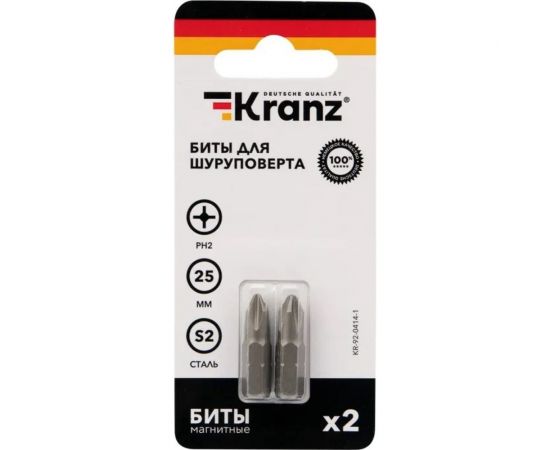 Бита (2 шт; PH2x25 мм; сталь S2) для шуруповерта KRANZ KR-92-0414-1 – изображение 4