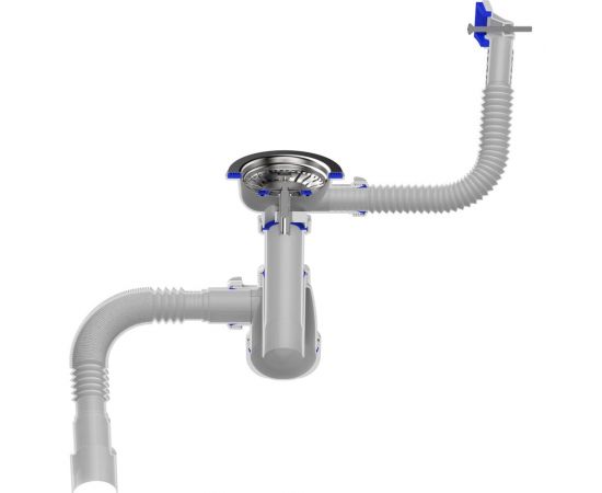 Сифон для мойки Aquant 3 1/2"х40 с металлической реш. с прямоугольным переливом с гофротрубой 40x40/50 B0148-20-MR – изображение 5