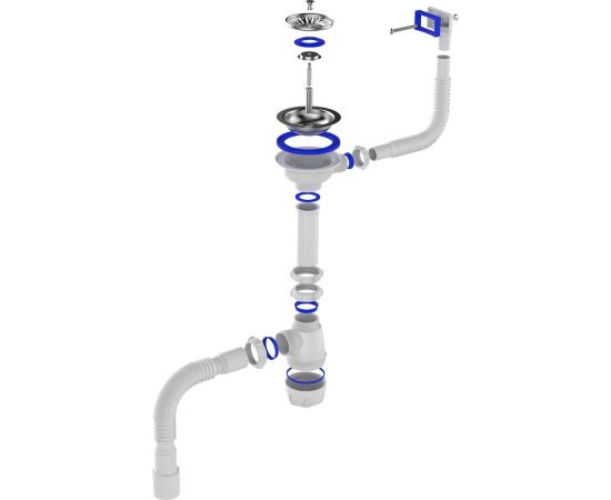 Сифон для мойки Aquant 3 1/2"х40 с металлической реш. с прямоугольным переливом с гофротрубой 40x40/50 B0148-20-MR – изображение 4