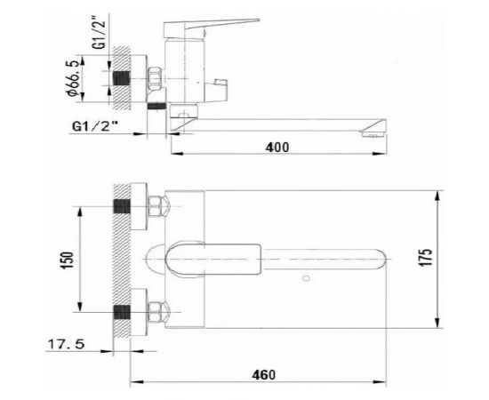 Смеситель для ванной WISENT с изливом 40 см и душем 22212 – изображение 2