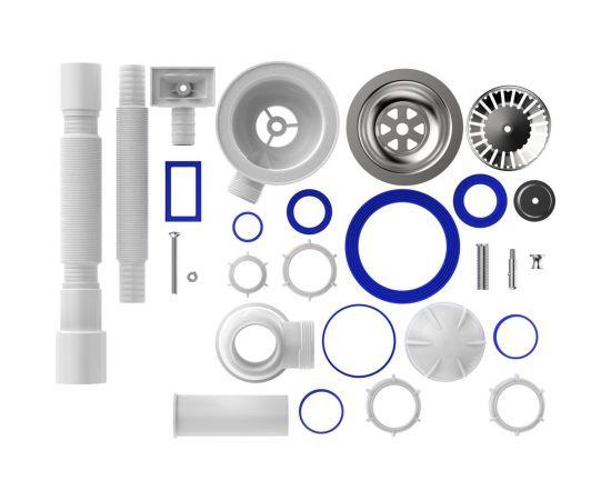 Сифон для мойки Aquant 3 1/2"х40 с металлической реш. с прямоугольным переливом с гофротрубой 40x40/50 B0148-20-MR – изображение 3