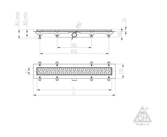 Водоотводящий желоб MCH Chudej с боковым сливом 40 мм, решётка нержавеющая сталь, черная, 650 мм MEDIUM CH650MC – изображение 5