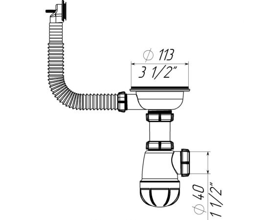 Сифон для мойки Aquant 3 1/2"х40 с мет.реш. с круглым переливом B0142-29-MR – изображение 2