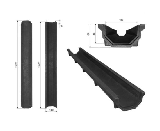 Канал водоотведения Neoкомпозит ППК DN100 A15; В125; С250 1000x140x70, черный КВ-70 DN100 АВС Ч – изображение 3