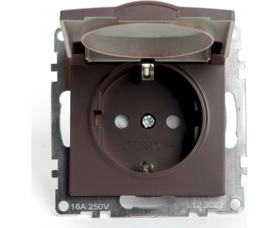 1-местная розетка с заземлением с крышкой (механизм) STEKKER GLS16-7112-04, 250В, 16А с защитной шторкой, серия Катрин, шоколад 49029 