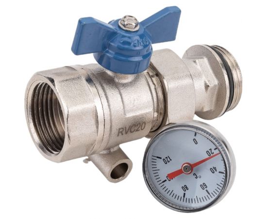 Шаровой кран Rvc 1 (DN25) синий с термометром 07436 