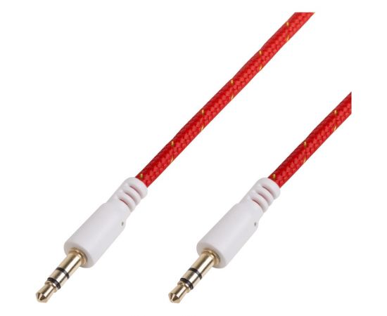 Кабель AUX аудио 3.5 мм REXANT в тканевой оплетке 1 м красный 18-4076 