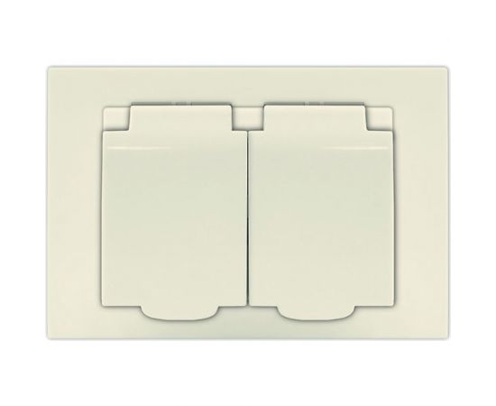 Двухместная розетка UNIVersal серия афина с/з с крышкой, с/у, 16а, 220в, слоновая кость ivory еврослот A0031-I 
