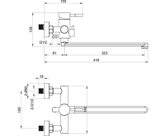 Смеситель для ванны с длинным изливом OLIVES balear нержавеющая сталь 13221BL – изображение 3