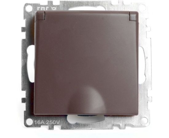 1-местная розетка с заземлением с крышкой (механизм) STEKKER GLS16-7112-04, 250В, 16А с защитной шторкой, серия Катрин, шоколад 49029 – изображение 4
