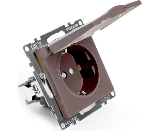 1-местная розетка с заземлением с крышкой (механизм) STEKKER GLS16-7112-04, 250В, 16А с защитной шторкой, серия Катрин, шоколад 49029 – изображение 3