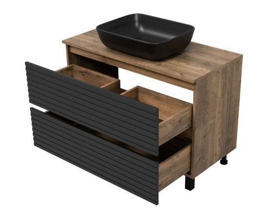 Напольная тумба Brevita Dakota -100 2 ящ. (дсп (дуб гал. черный кварц) DAK-07100-19/02-2Я – изображение 4
