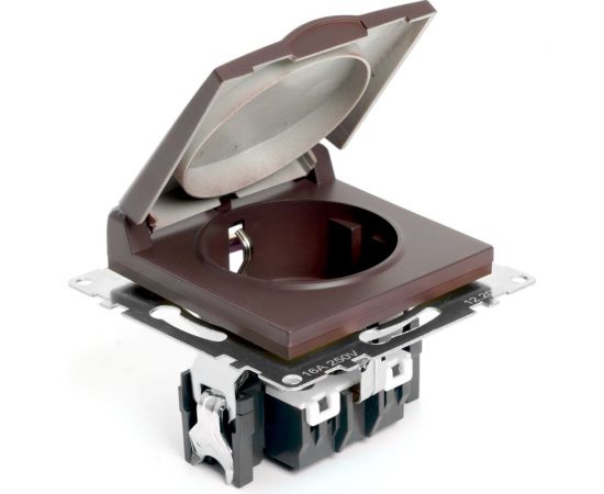 1-местная розетка с заземлением с крышкой (механизм) STEKKER GLS16-7112-04, 250В, 16А с защитной шторкой, серия Катрин, шоколад 49029 – изображение 5