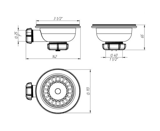 Выпуск Aquant 3 1/2" с металлической реш. с отводом под перелив NV250-40-MR – изображение 4
