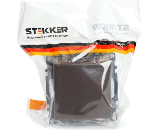 1-местная розетка с заземлением с крышкой (механизм) STEKKER GLS16-7112-04, 250В, 16А с защитной шторкой, серия Катрин, шоколад 49029 – изображение 6