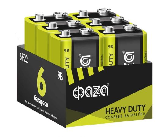 Солевые элемент питания ФАZА 9V 6F22 Heavy Duty Pack-6 5042261 – изображение 2