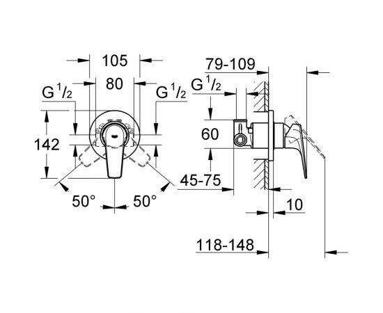 Смеситель для душа GROHE BauFlow со встроенным механизмом 29046000 – изображение 2