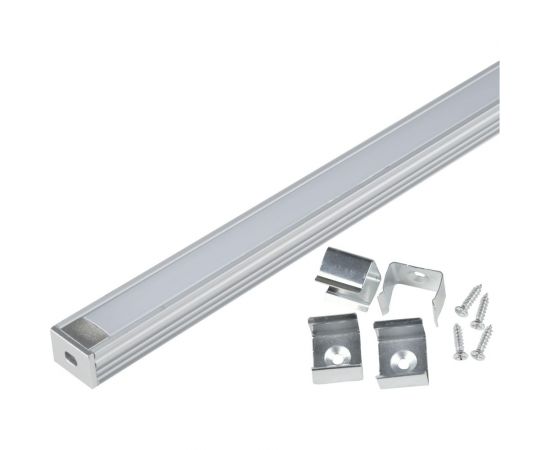 Накладной алюминиевый профиль Uniel с матовым рассеивателем, 200 см. 2 заглушки+4 крепежа в/к. UL-00005029 