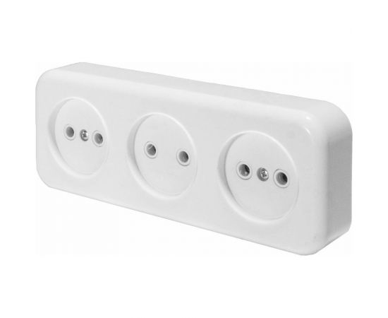 3-местная розетка STEKKER без заземления PST16-50-20 RA 16-344-Б, пластик АВС, 16А, IP20, белый 39699 