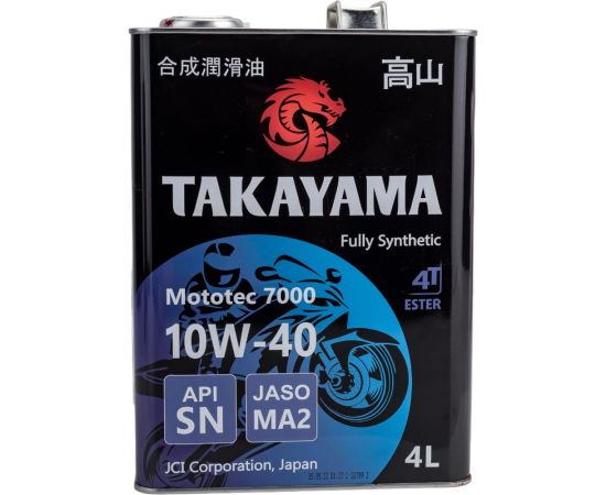 Масло моторное для четырехтактных двигателей MOTOTEC 7000 4T SAE 10W-40 API SN JASO MA-2 4 л TAKAYAMA 605581 