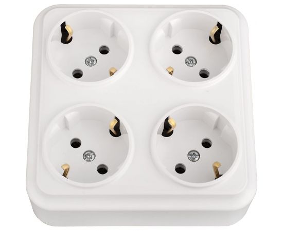 Розетка Bylectrica 4-местная ОУ с заз.конт., квадратная, серия ВАРИАНТ, белый, РА16-0192 