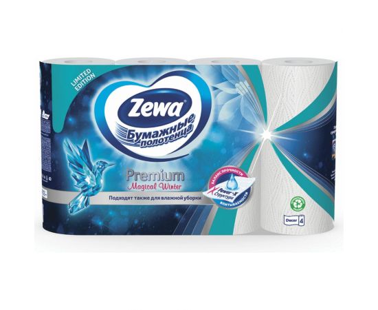 Бумажные впитывающие полотенца ZEWA Premium Decor 2-х слойные, 4 рулона, 4x14 м 144124 113849 