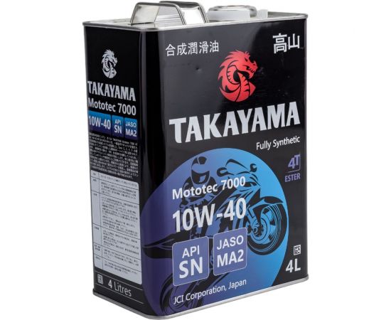 Масло моторное для четырехтактных двигателей MOTOTEC 7000 4T SAE 10W-40 API SN JASO MA-2 4 л TAKAYAMA 605581 – изображение 2