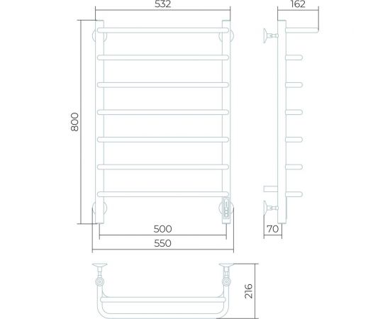 Электрический полотенцесушитель Larusso Стандарт с полкой КС П7 500x800 9003 4670078536594 – изображение 2