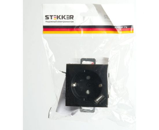 1-местная розетка STEKKER с заземлением (механизм) с USB, серия Эрна, PST16-9111-03 49155 – изображение 6