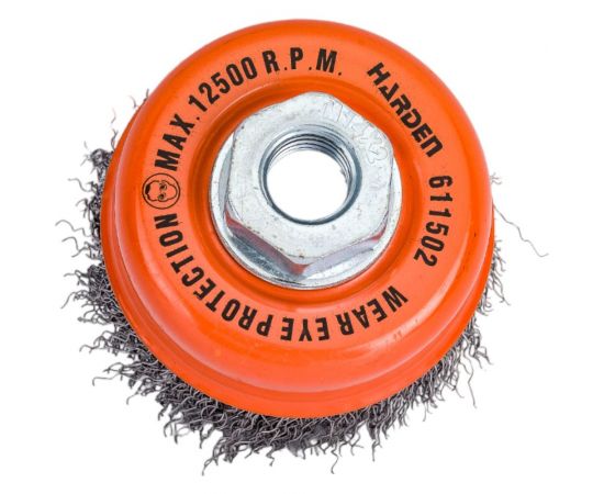 Щетка чашка (75 мм; М14Х2; латунированная витая проволока 0.3 мм) для УШМ HARDEN 611502 – изображение 4