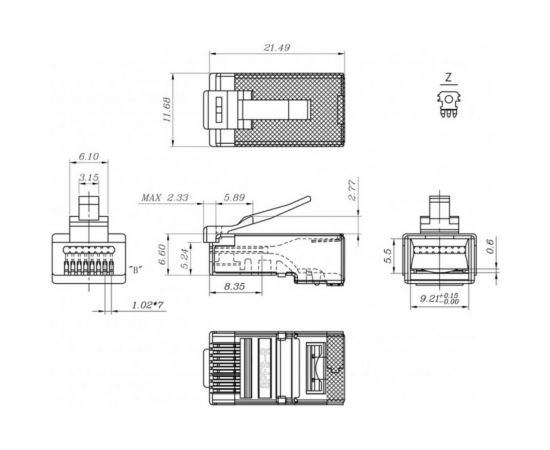 Разъем легкой оконцовки Hyperline RJ-45 8P8C под витую пару, категория 5e (50 µ""/ 50 микродюймов), экранированный, универсальный (для одножильного и многожильного кабеля) 100 шт. 403342 – изображение 2