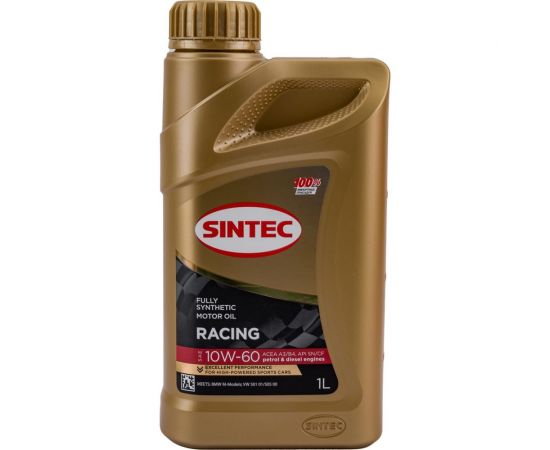 Моторное масло для гоночных и спортивных автомобилей Sintec racing sae 10w-60, api sn/cf, acea a3/b4, синтетическое 1 л 999843 – изображение 3
