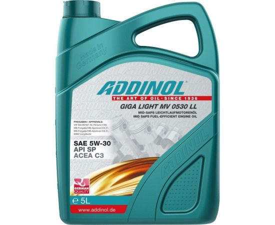 Моторное масло Addinol Giga Light MV 0530 LL синтетическое, 5W-30, 5 л 72098681 
