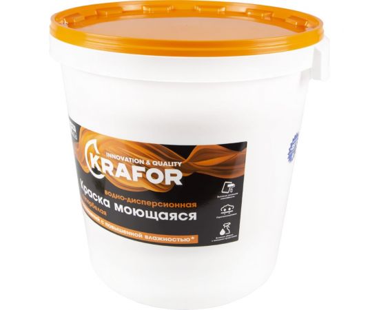 Интерьерная моющаяся водно-дисперсная латексная краска KRAFOR супербелая 40 кг 41836 – изображение 2