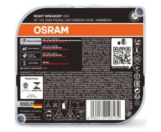 Автолампа Osram H7, 55 Вт, PX26d+200%, NIGHT BREAKER 200, 3700 К, 12 В 64210NB200-HCB – изображение 3