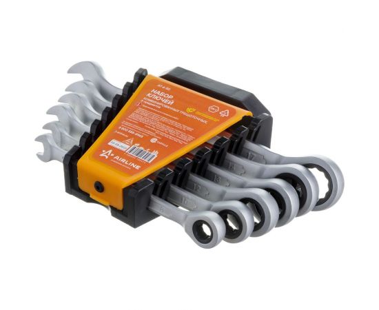 Набор ключей AIRLINE комбинированных трещоточных 6 предм. 8,10,12,13,14,17мм пласт.держат. AT-6-50 – изображение 6