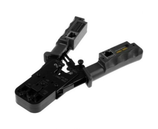 Кримпер-тестер ТУНДРА с тестером кабеля, RJ-45 8P, RJ-12 6P, RJ-11 4P, вертикальный обжим 4476072 
