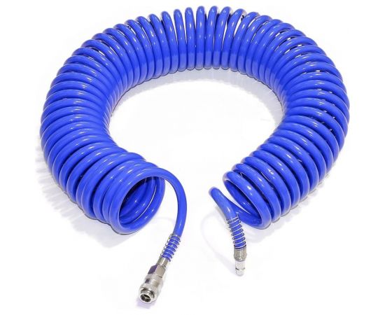 Шланг спиральный полиуретановый с быстроразъёмными соединениями 12x8 мм, 15 м PI TOOLS 6873 