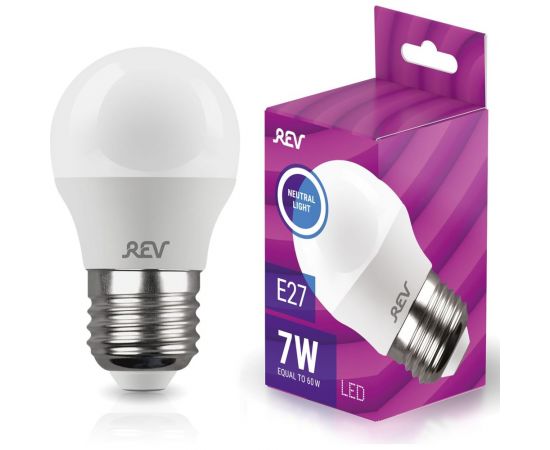Светодиодная лампа LED G45 Е27 7W 560Лм, 4000K, холодный свет REV 32343 3 