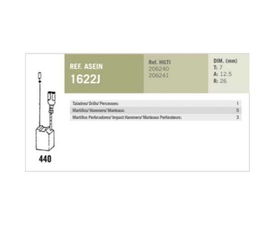 Комплект графитовых щеток 2 шт, Hilti, OEM 206240/206241/as Asein 1622J – изображение 4