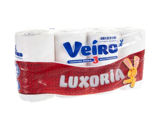 Бумага туалетная бытовая VEIRO Luxoria спайка 8 шт, 3-х слойная, белая 5с38 128029 