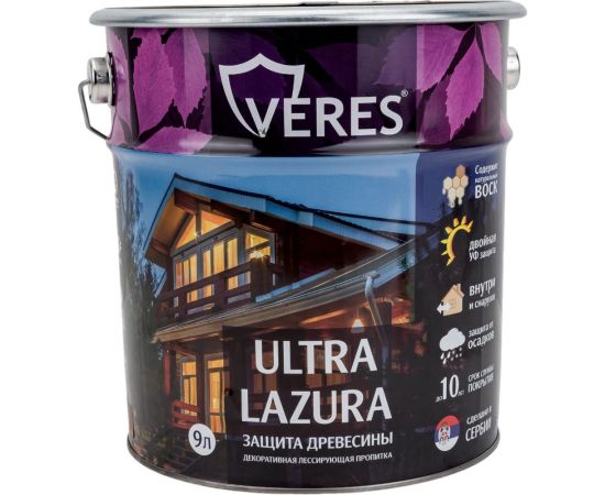 Пропитка Veres Ultra Lazura №4 орех 9 л 1 205692 