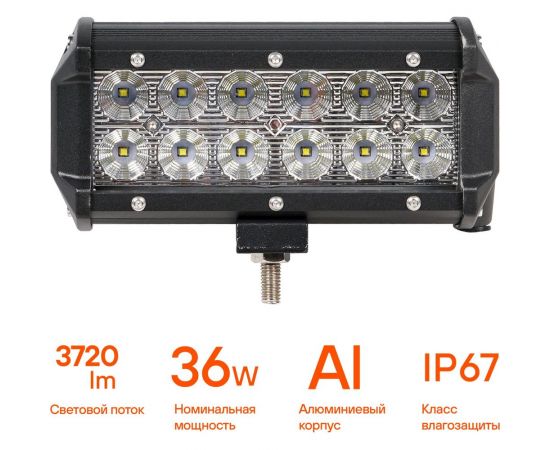 Светодиодная фара (балка) двухрядная Airline 12 LED рассеянный свет, 36W, 165x78x65, 12/24V ALED046 – изображение 3