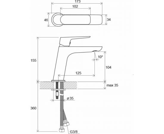 Смеситель для умывальника RAVAK без донного клапана CL 012.00 X070080 00000047649 – изображение 2
